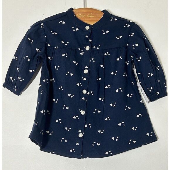 Old Navy Baby Girl Long-Sleeve Button-Down Dress Hearts Size 3-6 Months - Picture 1 of 6